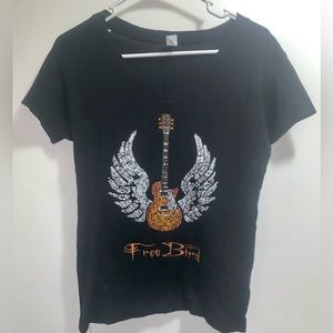 Women’s Black FREE BIRD "GUITAR" Short Sleeve T-Shirt
